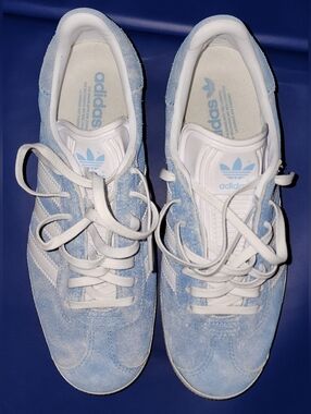 Adidas Gazelle 'Washed Blue' sneakers. Light blue suede with white accents.